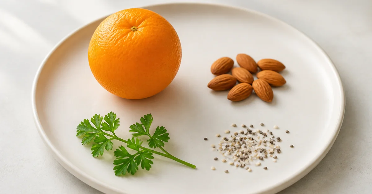Verschiedene vitalstoffreiche Lebensmittel wie Gemüse, Früchte, Nüsse und Hülsenfrüchte im Überblick